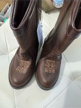 Kids Brown Lace-Up Western-Inspired Boots with Embroidered Toe